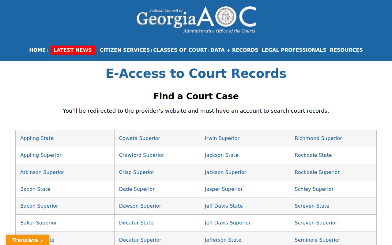 Georgia court e-access directory for Henry County court records