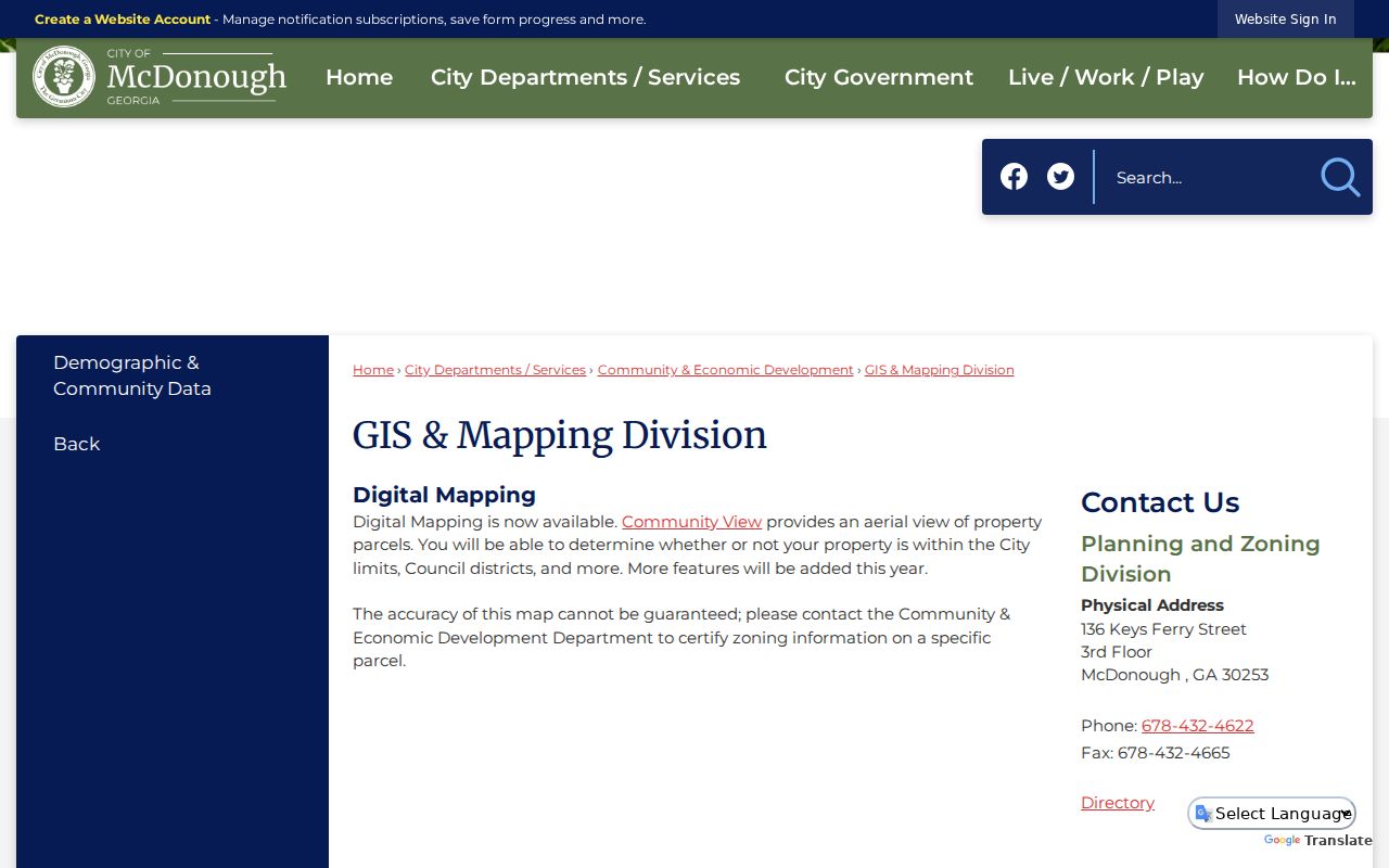 McDonough street directory city GIS mapping division